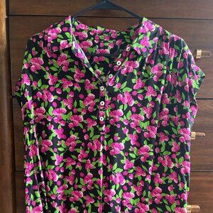 MODCLOTH Raspberry Print Collared Blouse